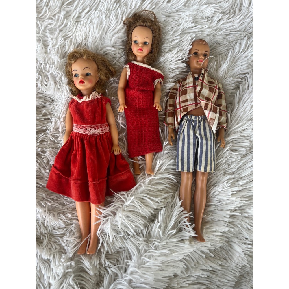 Vintage‎ Ideal Tammy Doll and Ted Lot 1960s Fashion Dolls Red Dress Plaid Shirt